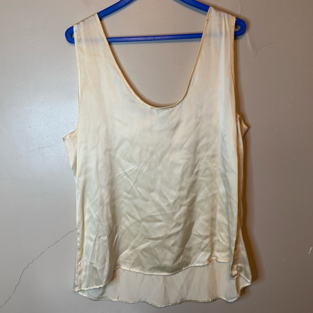 Vintage Saks Fifth 100% Silk Cream Tank Top Floral Embroidered Trim Womens XL - Picture 5 of 9